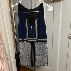 Express Navy, Black and White Geometric Sleeveless Blouse